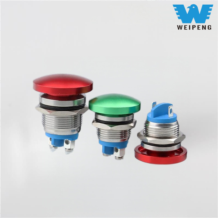 สวิตช์รีเซ็ตปุ่มกดโลหะหัวเห็ด 16/19/22 มม