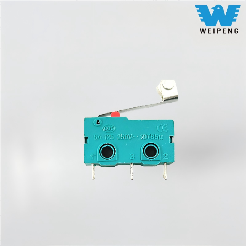 ปุ่มสัมผัส 5A/125V 250V ด้ามจับตรงสวิตช์ไมโครจำกัดการเดินทางสามพิน