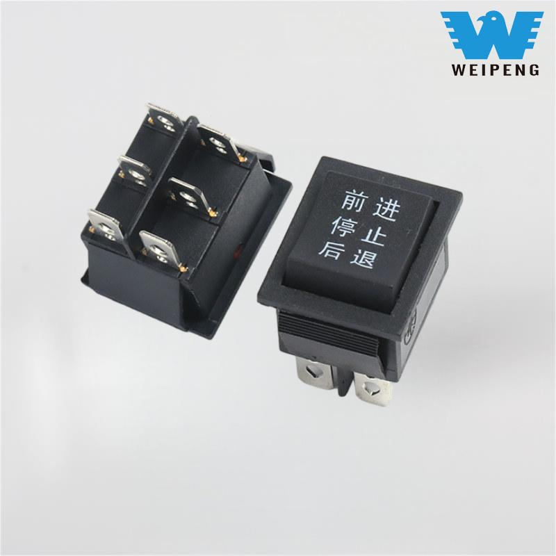 KCD4 สีดำ 31*25 มม. 6 พิน 3 ตำแหน่ง 16A 250V Rocker Switch
