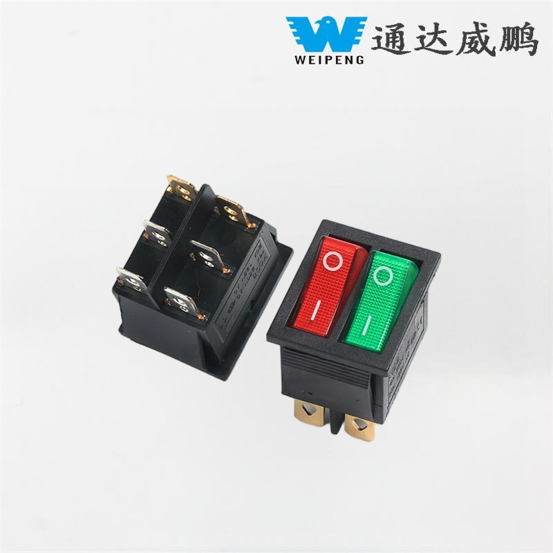 Kcd4 Double Rocker Boat Switch 6 Pins พร้อมไฟสีแดงและสีเขียว