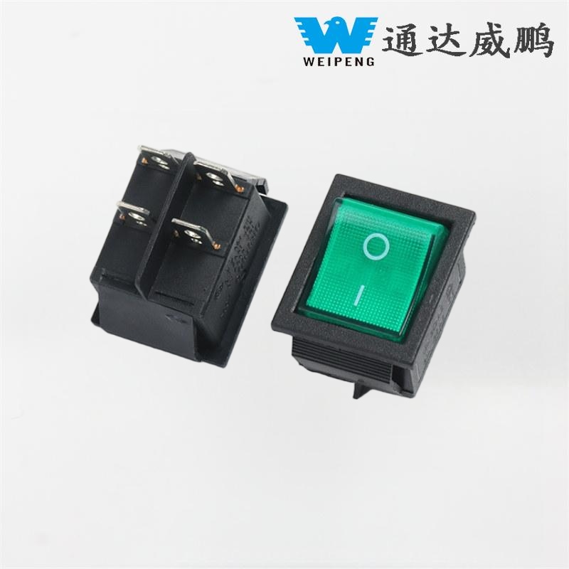 Kcd4 Rocker Switch กระแสไฟสูง 2 ตำแหน่ง 4 พินพร้อมไฟ