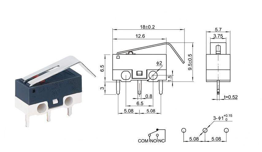 สวิตช์เมาส์ด้ามจับโค้งสีเงิน DOT